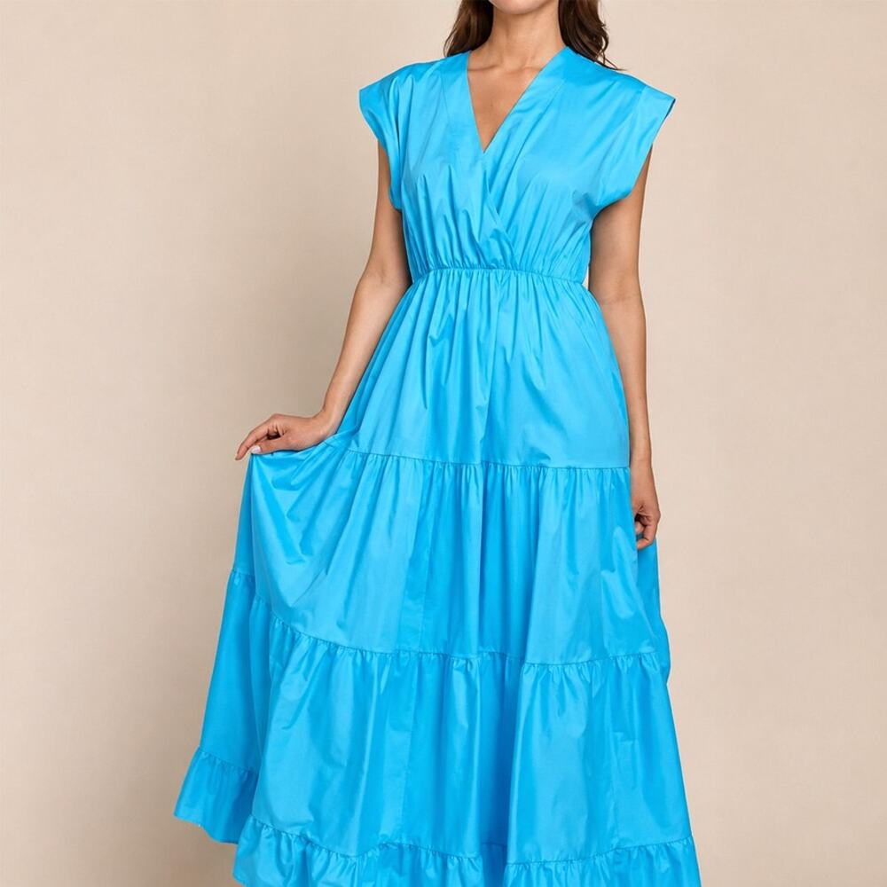 Sofia Tahoe Bright Blue Cotton Maxi Dress Made in Italy Size M